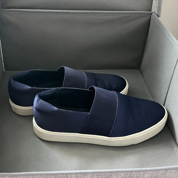 🟡 Vince Corbin Satin Stretch Slip On Navy 7.5 - Picture 2 of 4